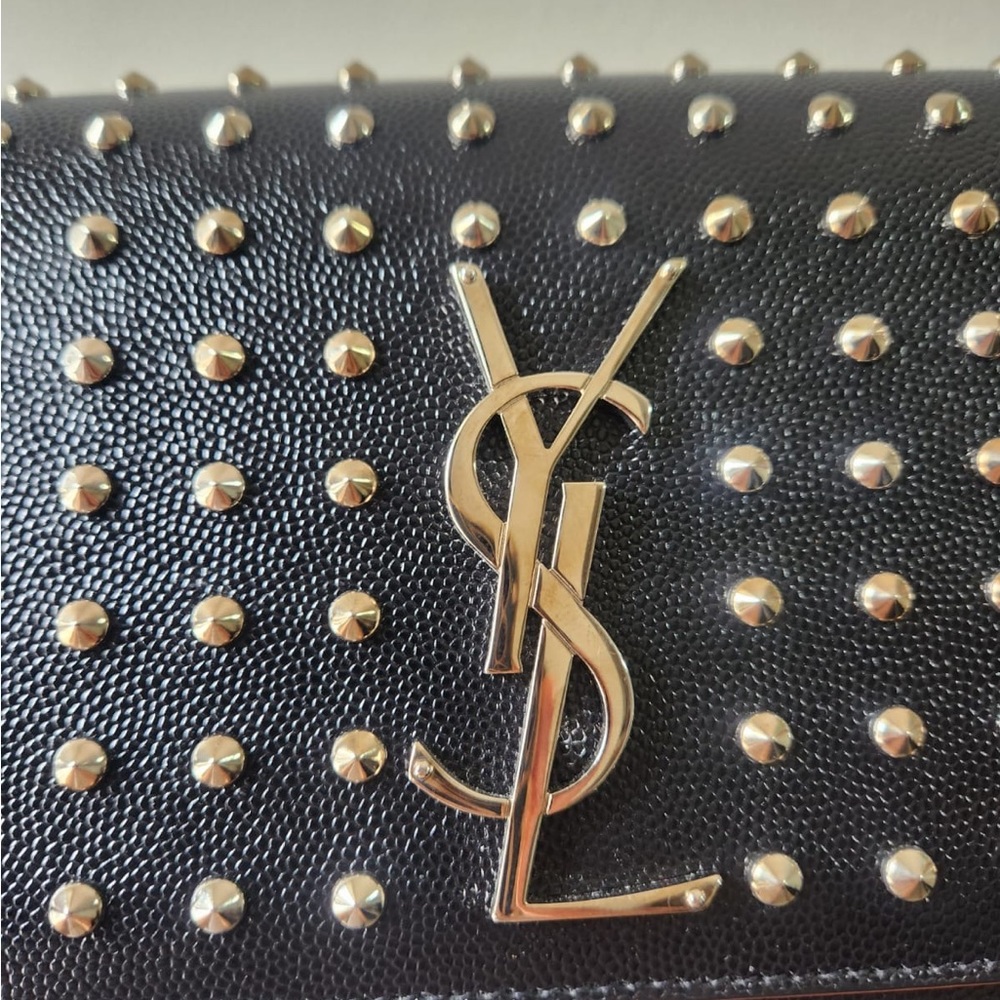 YSL Saint Lauren Silver Studded Black Leather Clutch - Picture 11 of 15